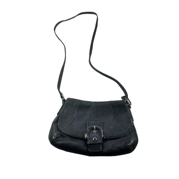 Coach Black Leather Crossbody Bag Buckle Detail Light Blue Interior Preowned - Picture 1 of 12